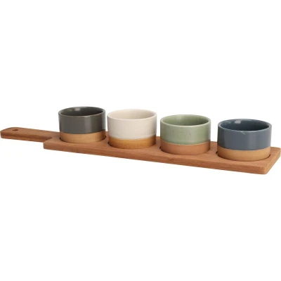 Excellent Houseware Sada misek na pochutiny servírovací s prkénkem 4 ks
