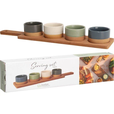 Excellent Houseware Sada misek na pochutiny servírovací s prkénkem 4 ks