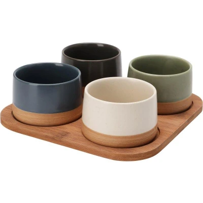 Excellent Houseware Sada misek na pochutiny servírovací s prkénkem 4 ks Excellent Houseware Sada misek na pochutiny servírovací s prkénkem 4 ks