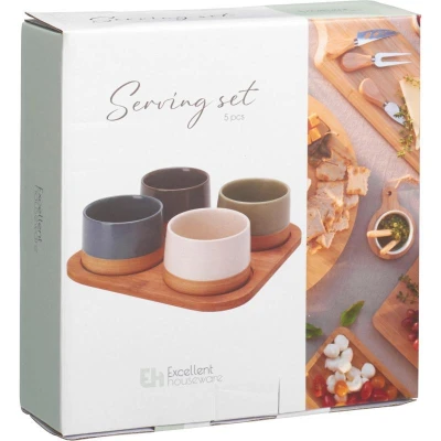 Excellent Houseware Sada misek na pochutiny servírovací s prkénkem 4 ks