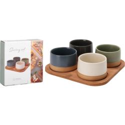 Excellent Houseware Sada misek na pochutiny servírovací s prkénkem 4 ks