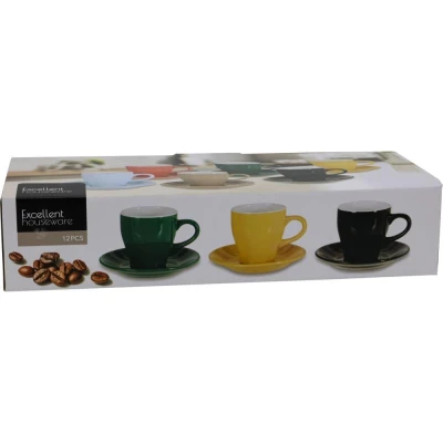 Excellent Houseware Sada šálků s podšálky kamenina 12 ks 240 ml