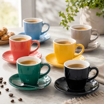 Excellent Houseware Sada šálků s podšálky kamenina 12 ks 240 ml