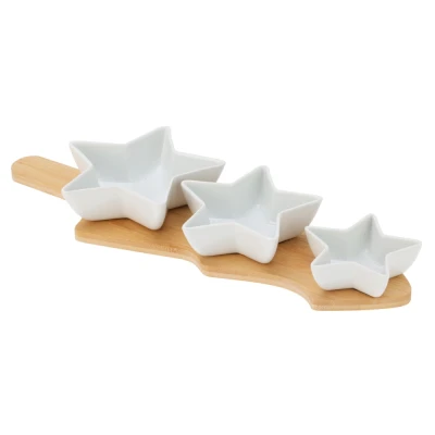 Excellent Houseware Sada servírovacích misek na prkénku 4 ks hvězda bílá