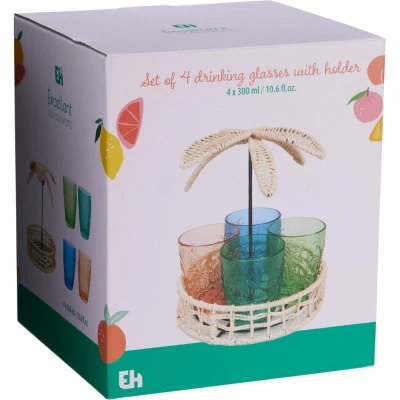 Excellent Houseware Sada sklenic na limonádu ve stojanu 4 ks 300 ml