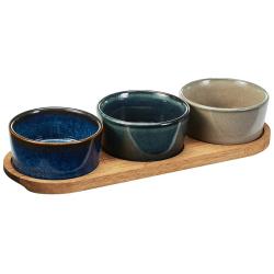 Excellent Houseware Servírovací misky na akátovém podnose sada 4 ks