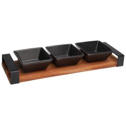 Excellent Houseware Servírovací misky na akátovém podnose sada 4 ks