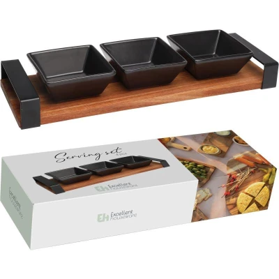 Excellent Houseware Servírovací misky na akátovém podnose sada 4 ks