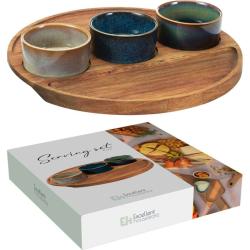 Excellent Houseware Servírovací misky na akátovém podnose sada 4 ks