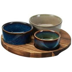Excellent Houseware Servírovací misky na akátovém podnose sada 4 ks