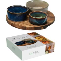 Excellent Houseware Servírovací misky na akátovém podnose sada 4 ks