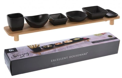 Excellent Houseware Servírovací misky s bambusovým podnosem sada 7 ks černá Excellent Houseware Servírovací misky s bambusovým podnosem sada 7 ks černá