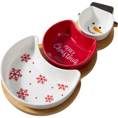 Excellent Houseware Servírovací sada 3 ks s vánočními motivy Sněhulák
