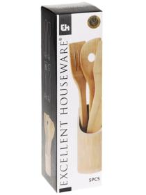 Excellent Kuchyňské náčiní ve stojanu sada 5 ks bambus