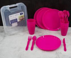 Excellent Pikniková sada nádobí v boxu 31 ks růžová