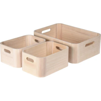Excellent Sada dřevěných úložných boxů 3 ks přírodní