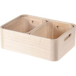 Excellent Sada dřevěných úložných boxů 3 ks přírodní