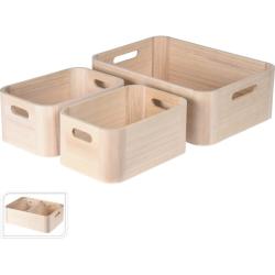 Excellent Sada dřevěných úložných boxů 3 ks přírodní
