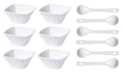 Excellent Sada porcelánových misek se lžičkou 12 ks čtverec Excellent Sada porcelánových misek se lžičkou 12 ks čtverec