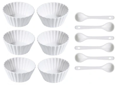 Excellent Sada porcelánových misek se lžičkou 12 ks vlnovka úzká Excellent Sada porcelánových misek se lžičkou 12 ks vlnovka úzká