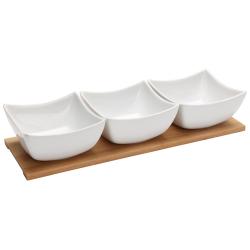 Excellent Houseware Servírovací misky na dřevěném podnose sada 4 ks