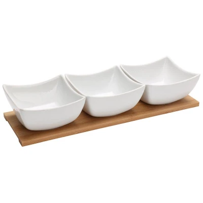 Excellent Houseware Servírovací misky na dřevěném podnose sada 4 ks Excellent Houseware Servírovací misky na dřevěném podnose sada 4 ks