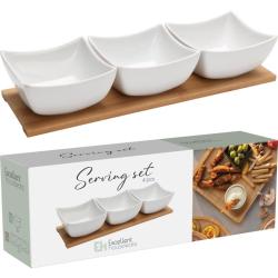 Excellent Houseware Servírovací misky na dřevěném podnose sada 4 ks