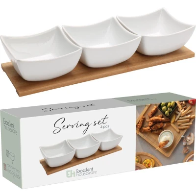 Excellent Houseware Servírovací misky na dřevěném podnose sada 4 ks
