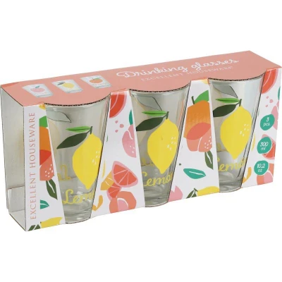 Excellent Houseware Sklenice 300 ml sada 3 ks růžová Peach