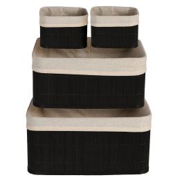 Excellent Úložné košíky sada 4 ks bambus / textil černá Excellent Úložné košíky sada 4 ks bambus / textil černá