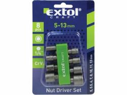 EXTOL-CRAFT Klíče nástrčné do vrtačky, 8ks, 5-5,5-6-7-8-10-11-13mm, 1/4[34] šestihran, CrV
