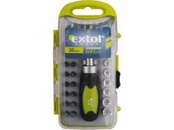 EXTOL-CRAFT Šroubovák ráčnový s hlavicemi a hroty, sada 30ks
