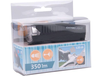 EXTOL LIGHT Světlo bílé na kolo 350lm, USB nabíjení, klakson, 5W LED
