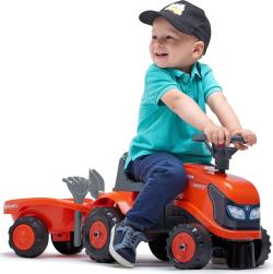 Falk 260C Baby Kubota ride-on traktor s přívěsem, hrábě lopata
