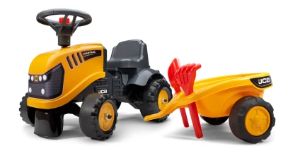 Falk Odrážedlo 215C Baby JCB žlutý s vlečkou a lopatkou s hrabičky