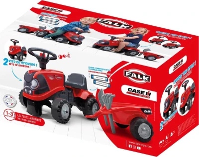 Falk Odrážadlo 238C Baby Case IH červený s vlečkou a lopatkou s hrabličkami