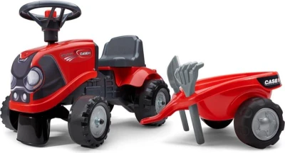 Falk Odrážadlo 238C Baby Case IH červený s vlečkou a lopatkou s hrabličkami
