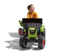 Falk Šlapací traktor 1010W Claas Axos s nakladačem, rypadlem a vlečkou