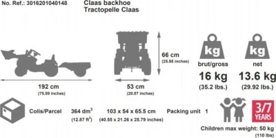 Falk Šlapací traktor 1040 Clas Arion 430 s nakladačem a vlečkou