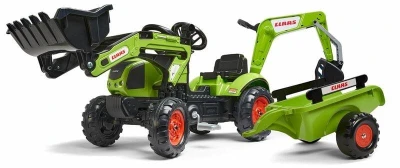 Falk Šlapací traktor 2040N Claas Arion 410 s nakladačem, rypadlem a vlečkou