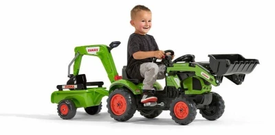 Falk Šlapací traktor 2040N Claas Arion 410 s nakladačem, rypadlem a vlečkou