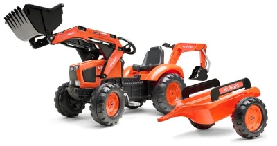Falk Šlapací traktor 2060Y Kubota s nakladačem, rýpadlem a vlečkou