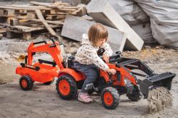 Falk šlapací traktor 2065N Kubota backhoe s předním bagrem a přívěsem s otočným bagrem