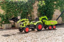 Falk šlapací traktor 2070W Claas backhoe s přední a zadní lžící a přívěsem