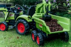 Falk šlapací traktor 2070W Claas backhoe s přední a zadní lžící a přívěsem