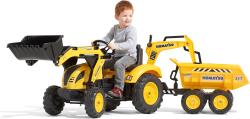 Falk Šlapací traktor 2086W Komatsu s bagrem a Maxi vyklápěcím přívěsem - žlutý