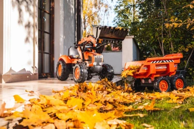 Falk šlapací traktor 2090W Kubota s přední a zadní lžící a přívěsem