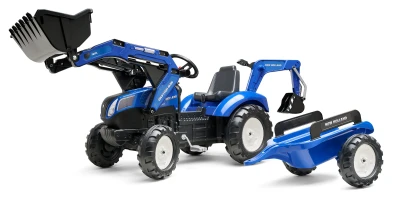 Falk Šlapací traktor 3090Y New Holland T8 s předním nakladačem a vlečkou modrý Falk Šlapací traktor 3090Y New Holland T8 s předním nakladačem a vlečkou modrý