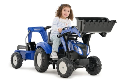 Falk Šlapací traktor 3090Y New Holland T8 s předním nakladačem a vlečkou modrý