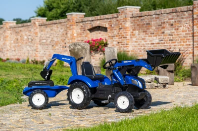 Falk Šlapací traktor 3090Y New Holland T8 s předním nakladačem a vlečkou modrý